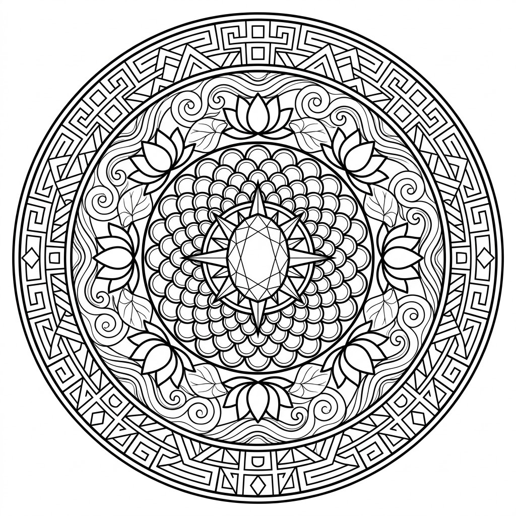 Raya and the last dragon coloring page of a decorative dragon gem medallion with scale and lotus patterns